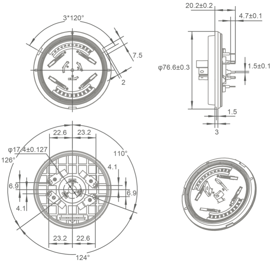 Technical drawing showing dimensions of the 241J 7P developer kit