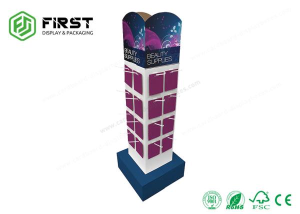 Cheap Full Color Printing POS Flat Packing Cardboard Floor Display Stand With Hooks for sale