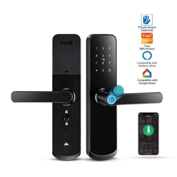 Cheap Low Voltage Alarm/Remote Control APP/Key Fingerprint RFID Card Password WIFI Wireless Remote Control Smart Door Lock for sale