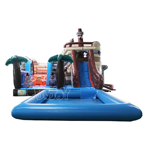Cheap SGS PVC Tarpaulin Pirate Ship Inflatable Water Slide With Pool for sale