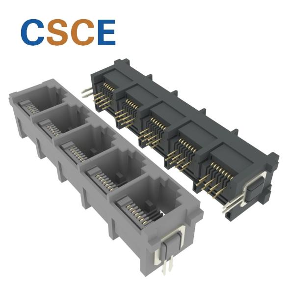 Cheap 5225 Series PBT Unshielded 8P8C 1x5 Multiple Port RJ45 Connector Without Leds for sale