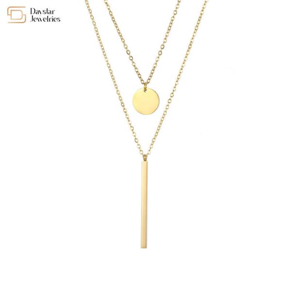 Cheap SS Double Layer Choker Necklace , Bar Coin Pendant Clavicle Chain Necklace for sale