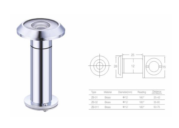 Cheap 12mm Security Door Viewer Large Open Angle Smooth Surface Plastic Mirror With Cover Glass for sale