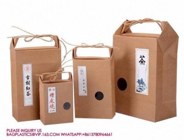 Cheap Kraft Bag With String Tie Handle For Rice, Wheat Flour, Tea Leaves,Powders,Seed Packaging for sale