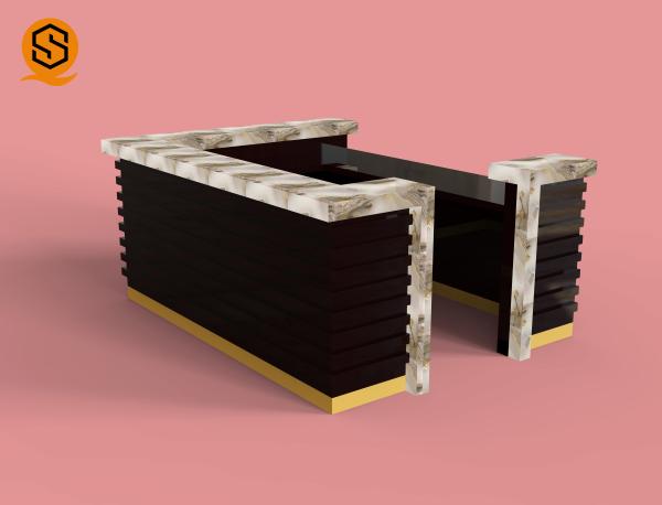 Cheap Non Porous Solid Surface Bar Counter Square Reception Desk for sale