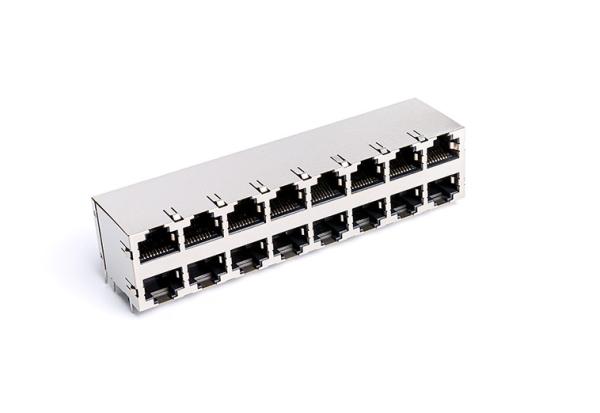Cheap 10/100BASE 2x8 Stacked RJ45 Modular Jacks Double Decks Lan Socket TM59B828T1X11 for sale