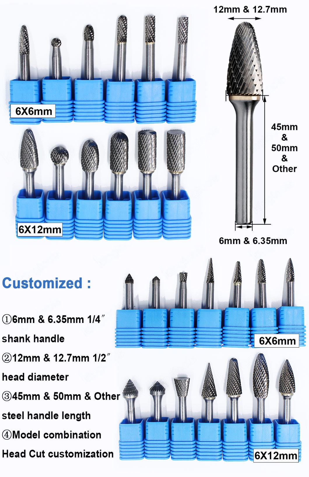 1/4 Inch Shank Burrs Tool Bit 6mm Double Cut Carving Grinder Bit Engraving Tungsten Carbide Burr