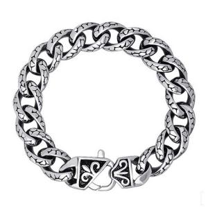 China 925 Silver Plated Thai Vintage Old Fashion Titanium Stainless Steel Curb Chain Bracelet(CE351) on sale