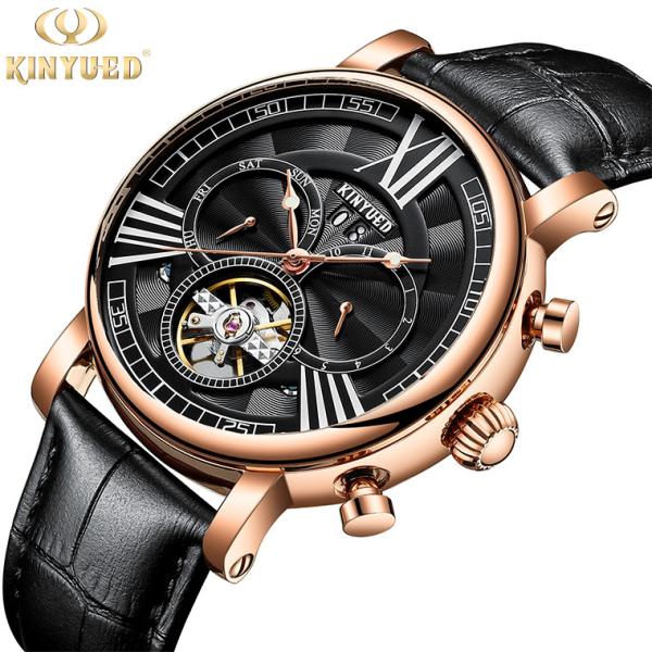 Cheap KINYUED Skeleton Leather Band Mechanical Men Watch tourbillon watch automatic for sale