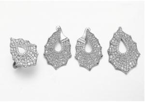 Best White CZ Silver 925 Jewelry Set Pear 925 Sterling Silver Necklace And Earrings Set wholesale
