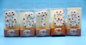 ！0-9 Number Birthday Candles ！White Number Shape Candles with Gray Edge and  Random colors Little Dots