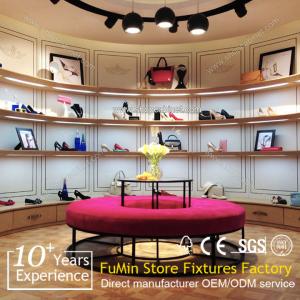 High end shoes shop design wood display shelf and racks
