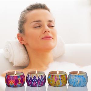 Best Custom Retro Patterns Travel Metal Jar Scented Candle Tin Candle Gift Sets wholesale