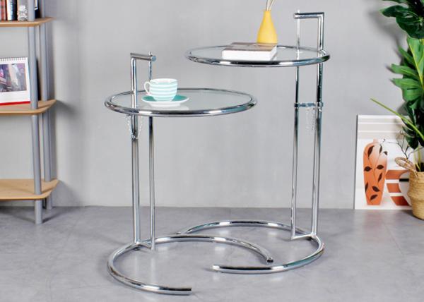 Cheap 75cm Glass Top Nesting Coffee Tables Clear Adjustable Height Cocktail Table for sale