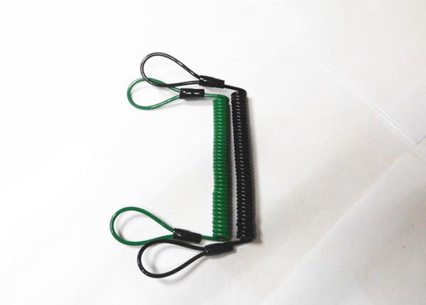 Cheap Loop to Loop Design Custom Green/Black 120MM Coil Length Wire Coiled Cables for Tools Security for sale