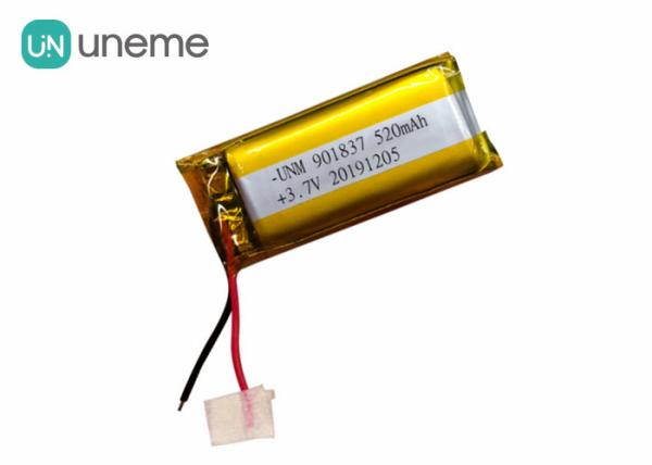 Cheap Rectangle 520mmAh Custom Li Ion Battery , 901837 1S1P 3.7V Wearing Device Lithium Ion Polymer Battery Pack for sale