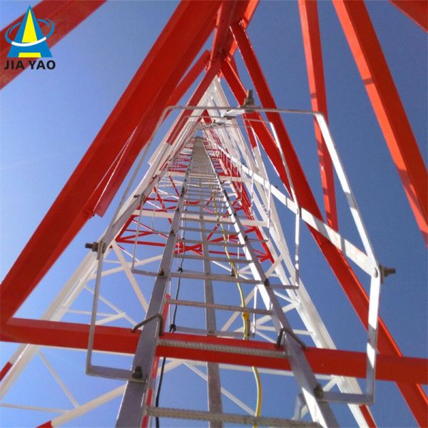 3 Legged Angular Steel Tower Triangular Wireless Communication Tower with Multiple Operating Platforms and Lightning Rod for Safety