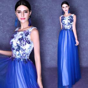 Best Hot Sale Blue And White Porcelain Sleeveless Elegant Evening Dresses TSJY075 wholesale