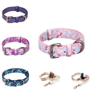 Custom Printed Harness Leash Set Pu Leather Dog Collar Leash Set