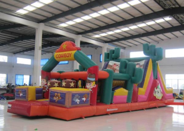 Cheap Amusement Park Inflatable Obstacle Courses Cowboy Design 13 X 4 X 4.6m Customized for sale
