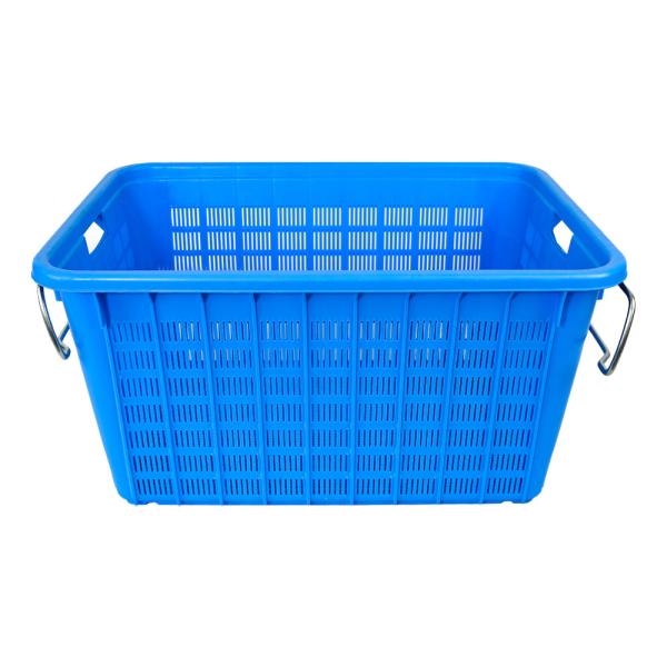 Cheap Customized Color Mesh Style Plastic Logistic Distribution Basket with Side Metal Handle for sale