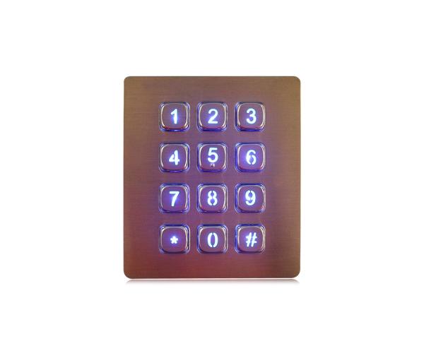 Cheap IP65 Backlit Metal Keypad Customizable Layout Matrix Interface 12 Key Numeric Keypad for sale