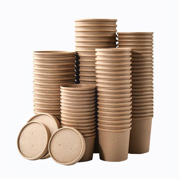 Cheap Recyclable Durable Kraft Paper Packaging Soup Cup With Lid Stackable for sale
