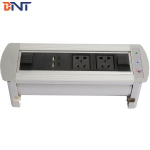 Electric Rotating Silver Color Table Pop Up Multimedia Connector  Double Universal Power Plug