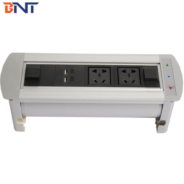 Cheap Electric Rotating Silver Color Table Pop Up Multimedia Connector  Double Universal Power Plug for sale