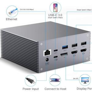 12-in-1 Gray Alumilum USB C Docking Station For Windows MacOS And Linux - 4K 60Hz Display Resolution