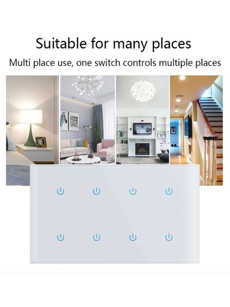 Cheap 146 Type 8gang Tempered Glass Panel Tuya Smart WIFI Switch CE Wireless Light And Switch 50-60Hz Google Assistant Alexa for sale