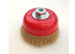 Best 4'' wire cup brush,coarse crimped brass coated wire 0.014'',with M14 by 2 threaded arbor wholesale