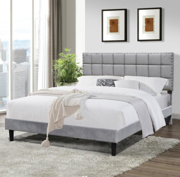 Cheap King Size Upholstered Platform Bed Frame Dark Grey With Adjustable Headboard Height for sale