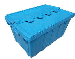 Big plastic nested and stacked storage boxes and bins