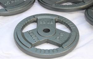 Gray Hammertone weight plates with 3 handles barbell plates