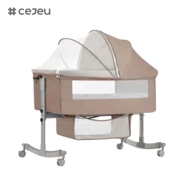 Cheap with Wheels, Cot with Mattress, Adjustable Bassinet, Side Bed, with Storage Basket, Mosquito Net, Foldable Portable Baby for sale