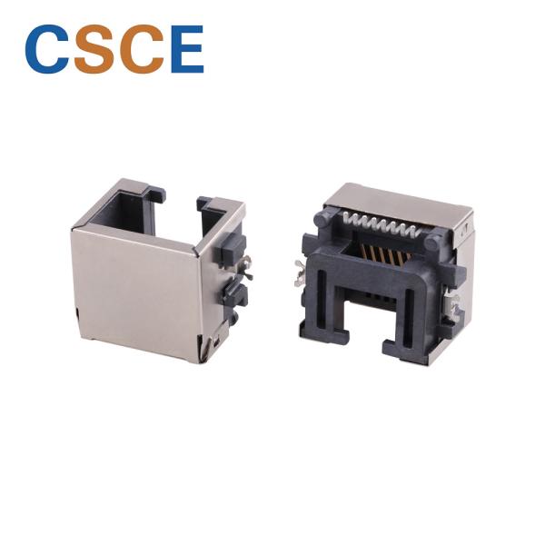 Cheap 1 * 1 Port SMT RJ45 Connector 90 Degrees Nickel Plating Shielding Shell Without LEDs for sale