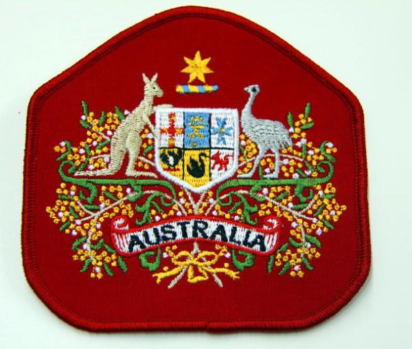 Cheap Twill Fabric Custom Logo Merrow Edges Backing Glue Embroidered Patches for sale