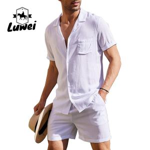 Best Summer Men Shorts Set Plain Flax Cotton Breathable Solid Color Two Piece Suit wholesale