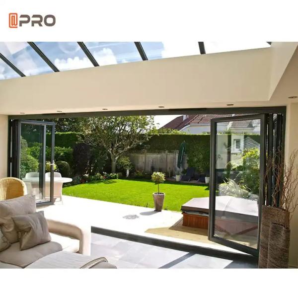Cheap 2.0mm Thickness Aluminum Folding Doors Exterior Portable Balcony Glass Bi Fold Door With Plexiglass for sale