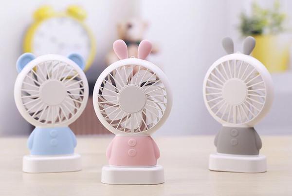 Cheap Creative USB Linglong Rabbit/Damo Bear Night Lamp Mini Handheld Fan for sale