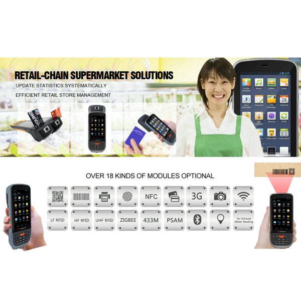 Industrial Android Rugged PDA Thermal Printer Blue 4.3'' Wireless Bluetooth