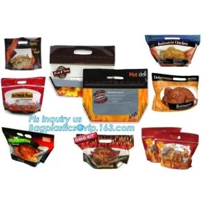Best Custom Printed Zip lockk Handle Bags, Stand Up Pouch with Clear Window, Rotisserie Fried Chicken Packing wholesale