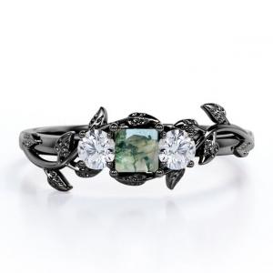 Best Branch Leaf Design Carat Princess Cut Milky White Moss Green Agate and Moissanite Plating over Silver wholesale