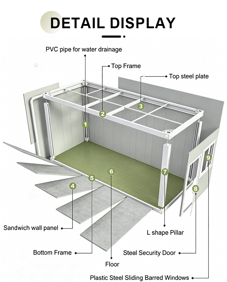 Quick Assembly Modern Tiny House Flat Pack Container Home 20ft Modular Prefabricated Mobile Villa Galvanized Steel Office Hotel