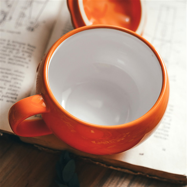 Halloween Christmas Ceramic Pumpkin Soup Bowls Polished With Lid And Spoon