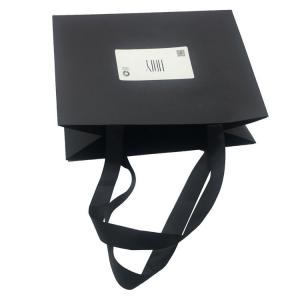 Best Ribbon Handle Large Paper Carrier Bags Black Color Paperboard Material wholesale