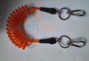 China Orange Plastic Core Detachable Elastic Coil Cord W/Stainless Steel Ring&Karabiner on sale