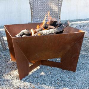 Best Portable Outdoor Wood Burning Square Geometric Corten Steel Fire Pit wholesale
