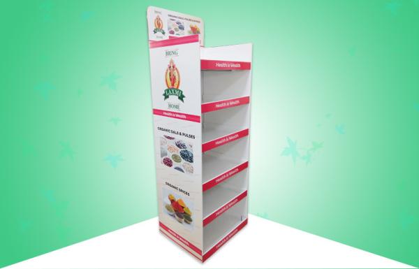 Cheap Robust Cardboard Floor Display Stands , 6 Shelf Stand Up Cardboard Display With Supporting Bars for sale